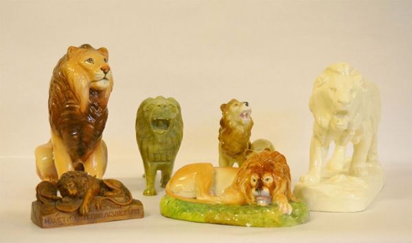 Sei sculture in vari materiali, LEONI, sec. XX (6)