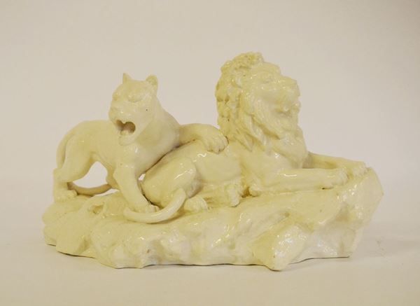 Scultura in maiolica, LEONE CON LEONESSA, Napoli sec. XIX