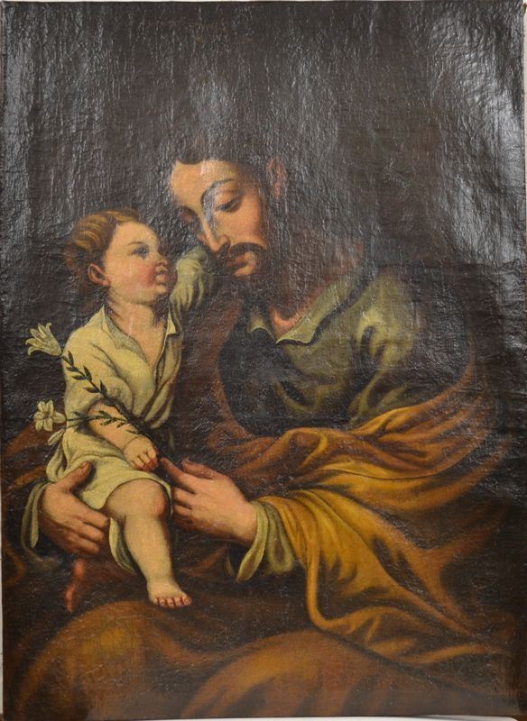 Scuola emiliana, secc. XVII-XVIII   SAN GIUSEPPE CON GESÃ™ BAMBINO    olio su tela, senza cornice