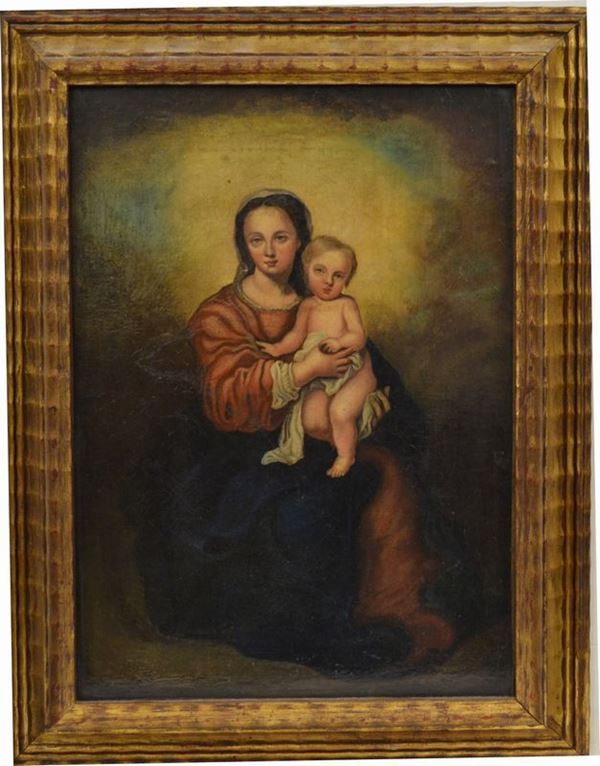 Da Bartolomeo Esteban Murillo,   MADONNA CON BAMBINO,   olio su tela, cm 55x34