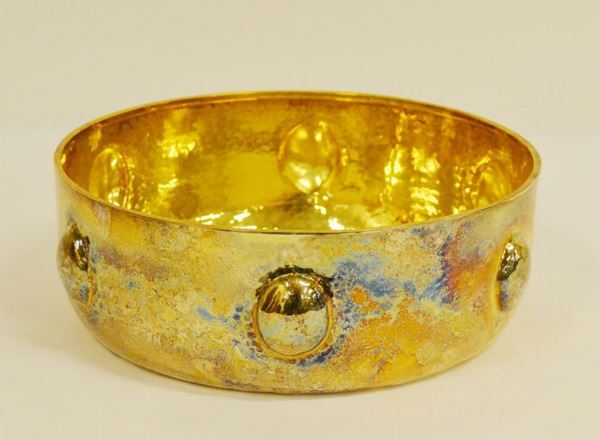 Fruttiera, sec. XX, facitore Brandiamarte, in argento, interno in vermeille, diam. cm 22,5, alt. cm 8,5, gr. 599