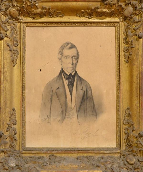 Francesco Boggi (attivo 1825-1840)   RITRATTO DI GENTILUOMO CON CRAVATTTA   carboncino su carta, cm 33x24,5   firmato, lievi danni