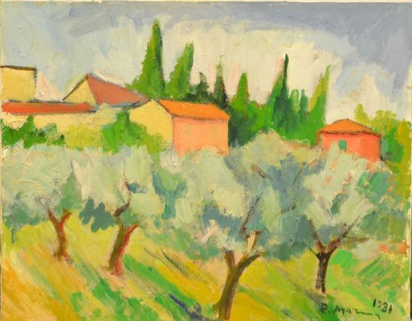 Rodolfo Marma (Firenze 1923 - 1998)   CAMPAGNA TOSCANA   olio su tela, datato 1981, cm 50x40