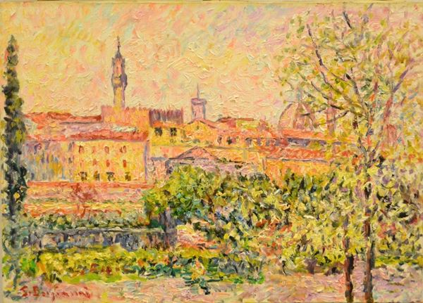 Guido Borgianni (New York 1915 - Firenze 2011)   FIRENZE DALLA FINESTRA   olio su tela, cm 70x50
