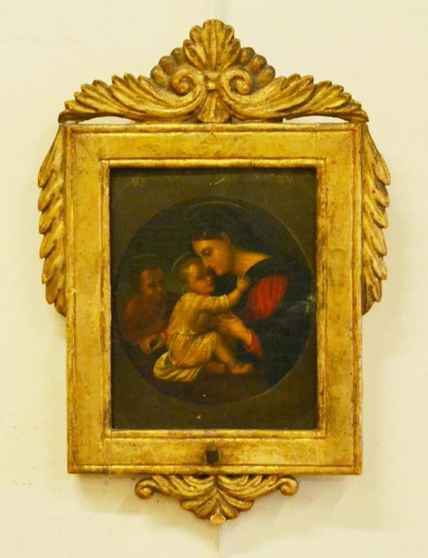 Scuola italiana, sec. XVIII,   MADONNA CON IL BAMBINO   olio su tavoletta, cm 22x26,5