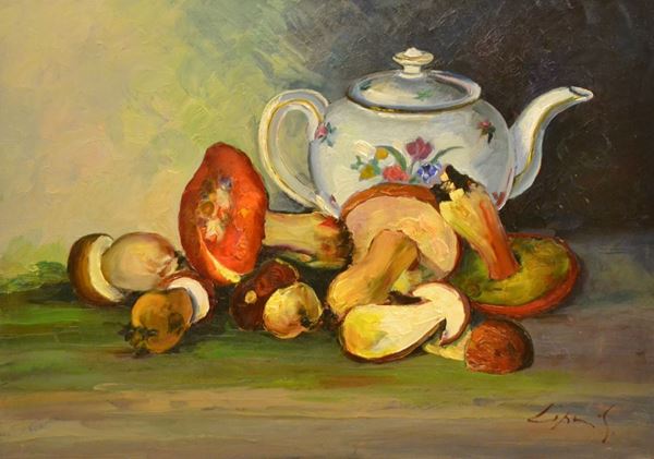Gio Batta Lepori (Livorno 1911-2002)   NATURA MORTA,   olio su tavola, cm 50x70