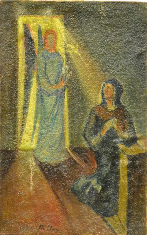 Silvio Polloni ( Firenze 1888-1972 )   FIGURE RELIGIOSE,   olio su cartone telato, cm 22x35