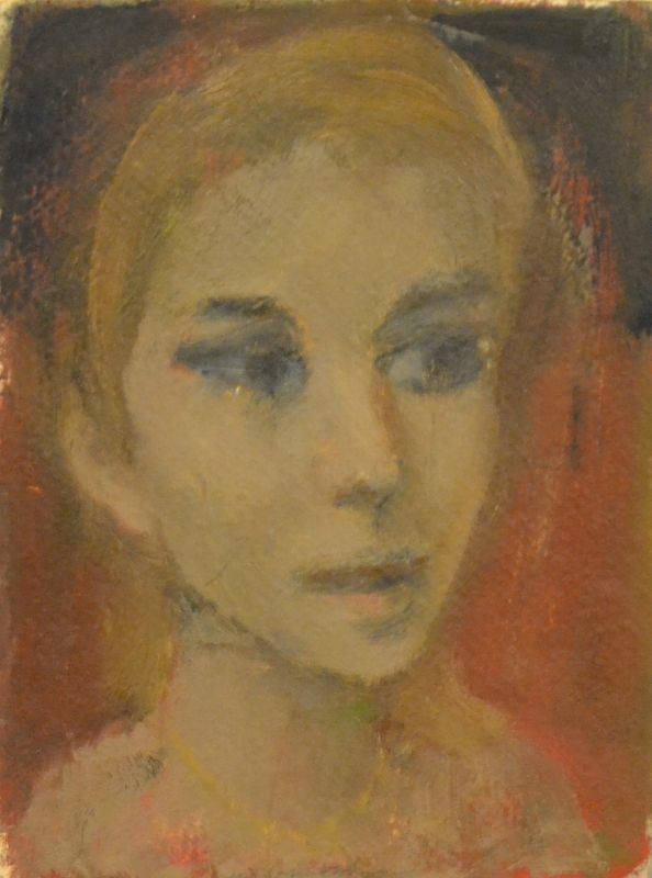 Ugo Capocchini (1901-1980)  VOLTO DI DONNA,  olio su cartone, cm 15x20