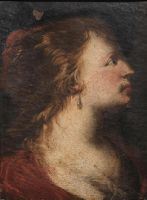 Scuola genovese, sec. XVII    VOLTO MULIEBRE   olio su tela, cm 31x23,5    ridotto ai margini