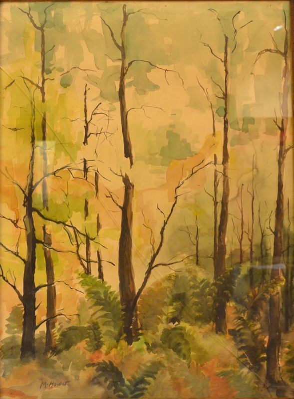 Marie Howet, (1897-1984)   PAESAGGIO CON ALBERI   acquarello su carta, cm 82x46,5 firmato