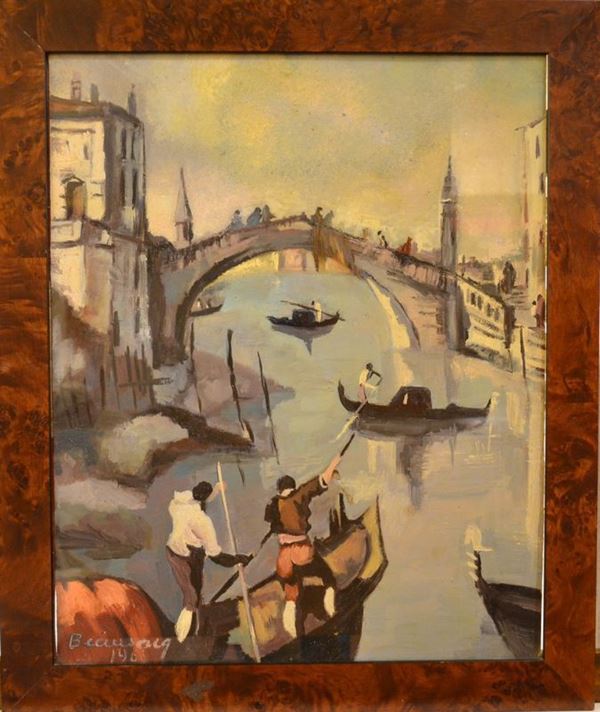 Anonimo, sec. XX,   VEDUTA DI VENEZIA   olio su compensato, cm 50x40, firmato