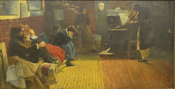 Copia da dipinto di Emilio Balestrieri, BEETHOVEN, olio su tela, cm 246x126, difetti