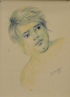 Nino Tirinnanzi (Greve in Chianti 1923-2002 )  VOLTO DI RAGAZZO,   tecnica mista su carta, cm 23,5x32, datato 1971