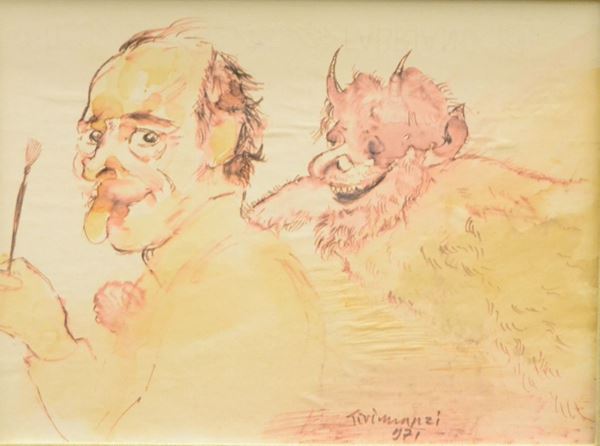 Nino Tirinnanzi ( Greve in Chianti 1923-2002 )   FIGURE,   tecnica mista su carta, cm 32x24, datato 1971