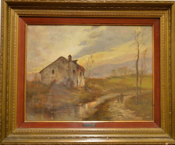 Vittore Antonio Cargnel,   PAESAGGIO   dipinto ad olio, cm 46x58