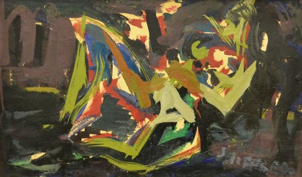Silvio Loffredo (Parigi 1920-Trebbiano 2013)   PAESAGGIO ASTRATTO,   olio su tavoletta, cm 50x30