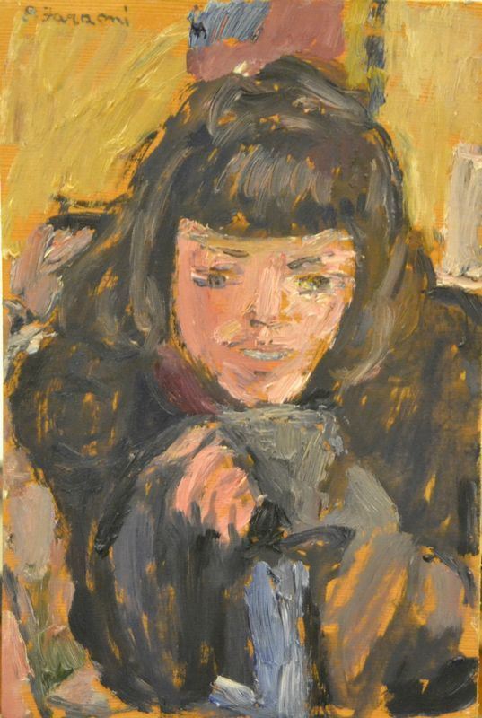 Enzo Faraoni (S. Stefano Magra 1920)   FIGURA FEMMINILE,   olio su compensato, cm 20x30, datato