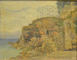 Renato Javarone (Capri 1926)  I RUDERI DEL TEMPIO DELLA DEA CIBELE  olio su tela, cm 45x35