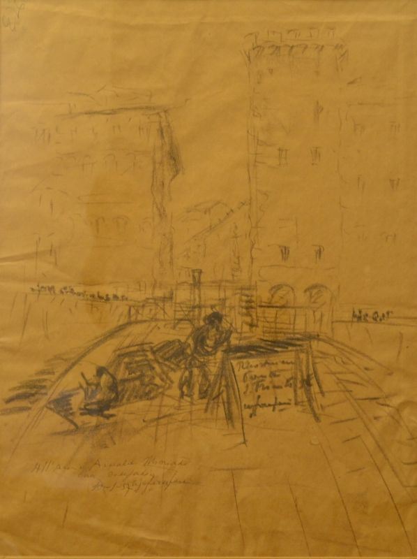 Scuola del sec. XX   PONTE SANTA TRINITA   carboncino su carta, cm 46x34   firmato e datato   eseguito nel 1957