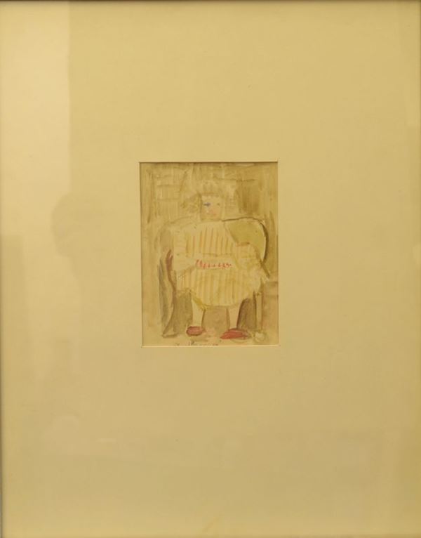 Marcucci   BIMBA SEDUTA   acquerello su carta, cm 14x10   firmato  - Asta Arredi, oggetti d'arte, dipinti - Poggio Bracciolini Casa d'Aste