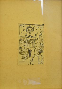 Silvio Loffredo   RITRATTO MASCHILE CON GATTO   inchiostro su carta, cm 21x13   firmato