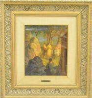 Vincenzo Vincinguerra (Caccamo 1922)   PAESAGGIO CON FIGURE   olio su cartone telato, cm 25x30