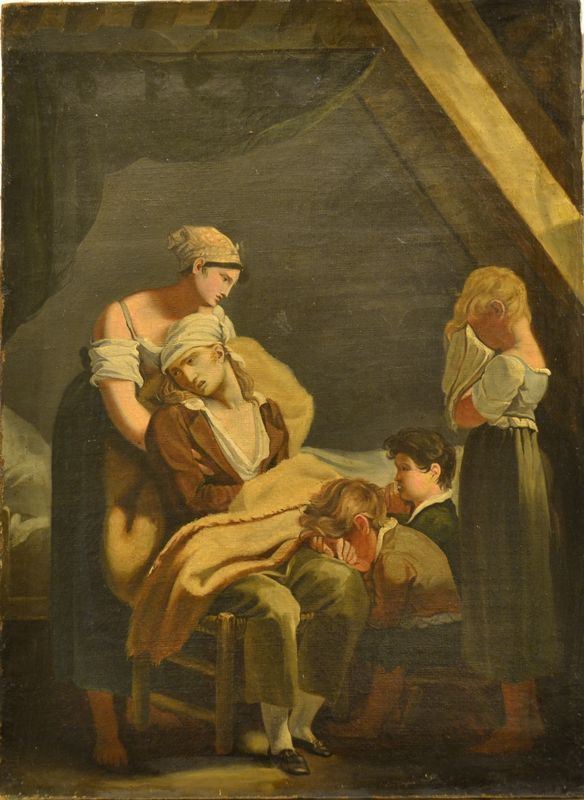 Scuola neoclassica francese  SCENA FAMILIARE  olio su tela, cm 55,5x40,5 senza cornice