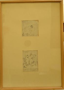 Scuola dei secc. XIX-XX   COPPIA DI STUDI   due disegni entro unica cornice, cm 9x9 e 12x8