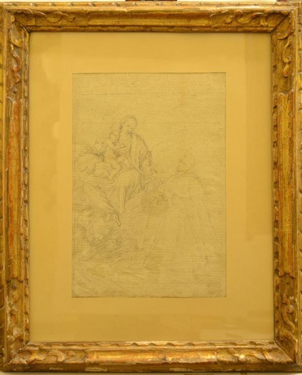 Scuola italiana fine sec. XVIII   MADONNA CON BAMBINO E SANTI   matita su carta, cm 30x20,5