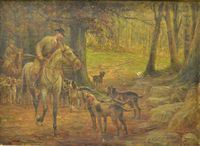 Scuola italiana, sec. XIX  SCENA DI CACCIA  cm 70x50, firmato, difetti
