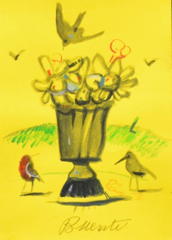 Antonio Possenti ( Lucca 1933 )  VASO DI FIORI  tecnica mista su cartoncino, cm 12,5x17