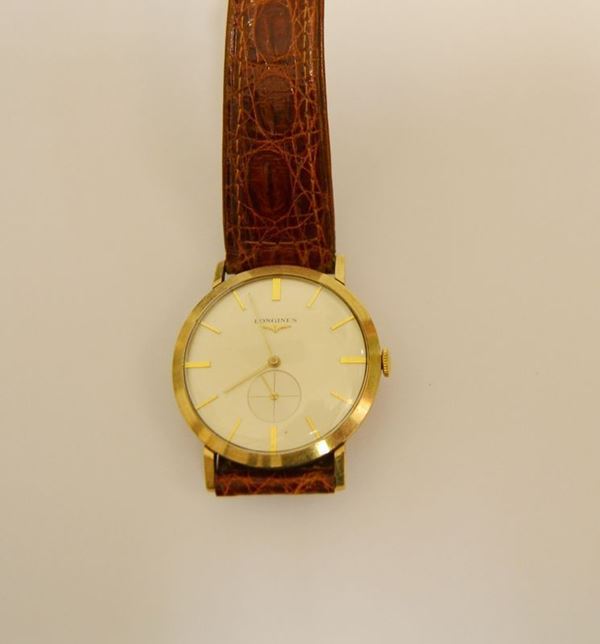 Orologio da polso longines con cassa in oro cinturino in pelle