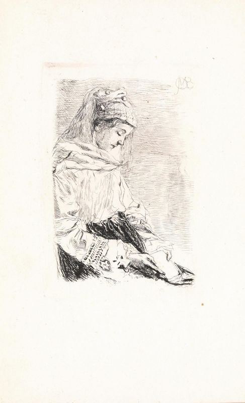 MosÃ© Bianchi   (Monza 1840 - 1904)   LETTRICE   Acquaforte. mm 120x85. Foglio: mm 213x133.   Monogrammata sulla lastra in alto a destra.     Bella impressione. Grandi margini.