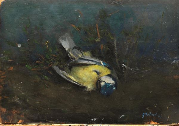 Gianni Maimeri   (Varano Borghi 1884 - Milano 1951)   LA CINCIARELLA   olio su tavoletta, cm 15x23   firmato e datato 09