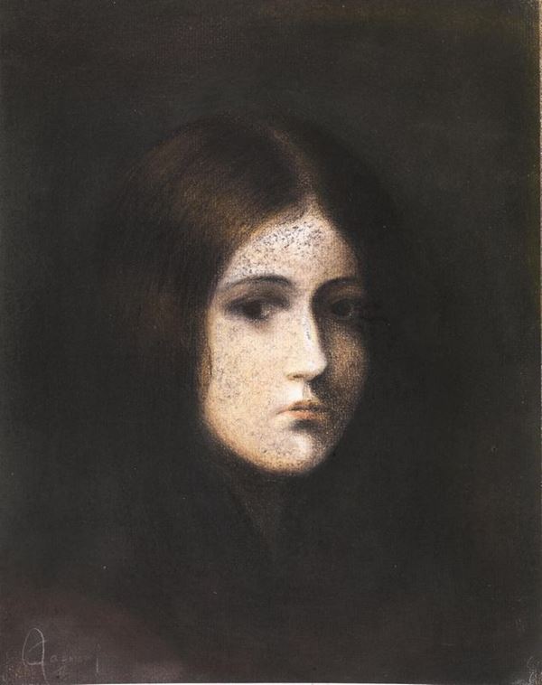Amerino Cagnoni   (Milano 1853 - 1923)   RITRATTO DI FANCIULLA   Pastello policromo su cartone. mm 338x255.   Firmato.