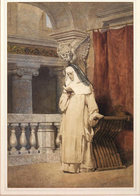 Francesco Coleman (Roma 1851 - 1918)  LA LETTURA acquerello su carta, cm 74x53    firmato e datato Roma 1882