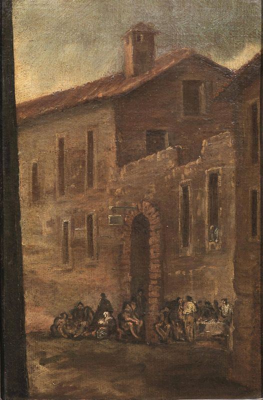 Scuola del sec. XIX   SCORCIO DI STRADA   olio su tavoletta, cm 40x25