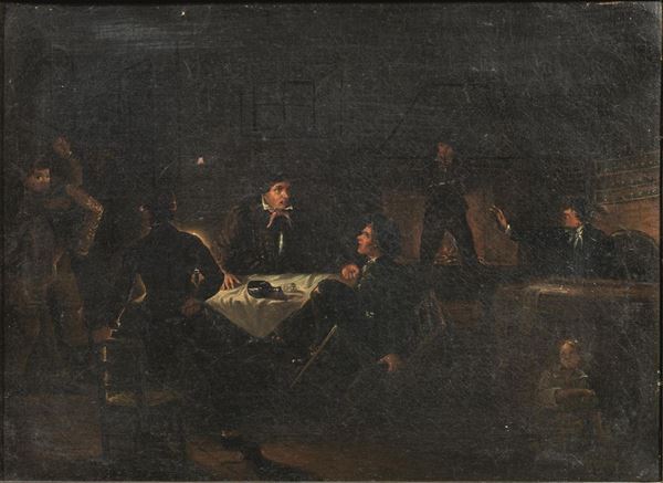Scuola italiana, sec. XIX   SCENA DI OSTERIA   olio su tela, cm 40x54