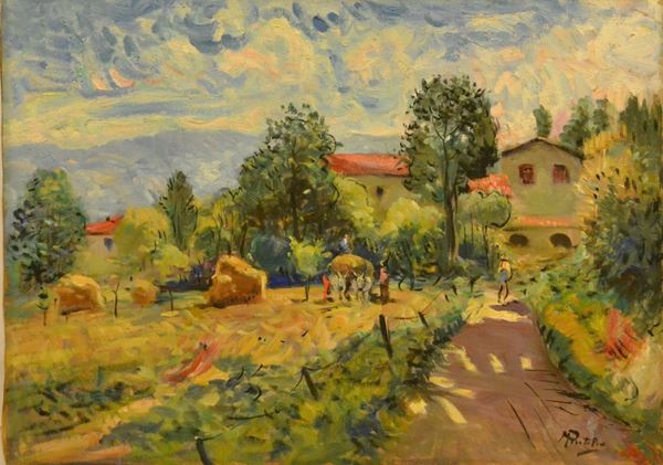 Rutilio Muti   ( Vicchio 1904-1995 )   PAESAGGIO   olio su tela, cm 70x50