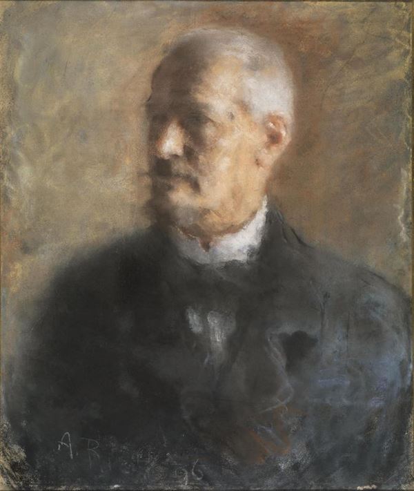 Arturo Rietti   (Trieste 1863 â€“ Padova 1943)   RITRATTO DI GENTILUOMO 1906   Pastello su cartone. mm 620x520   Firmato e datato.