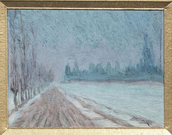 Guido Cinotti   (Siena 1870 - Milano 1932)                                        CAMPAGNA                                                                     olio su carboncino, cm 7x10                                                 sul retro iscritto: EseguÃ¬ i pittore Cinotti nel III anno di guerra 1916   [...]