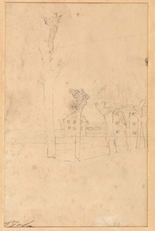 Emilio Gola                                                                 (Milano 1851 - 1923)                                                         BARCONE SUL NAVIGLIO                                                         PAESAGGIO CON FILARE DI ALBERI                                               Coppia di disegni. matita di grafite su carta. mm 87x143; mm 225x250.        Entrambi firmati.                                                           (2)