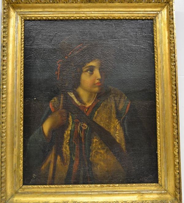 Scuola napoletana, sec. XIX                                                   PASTORELLO                                                                   olio su tela, cm 70x55