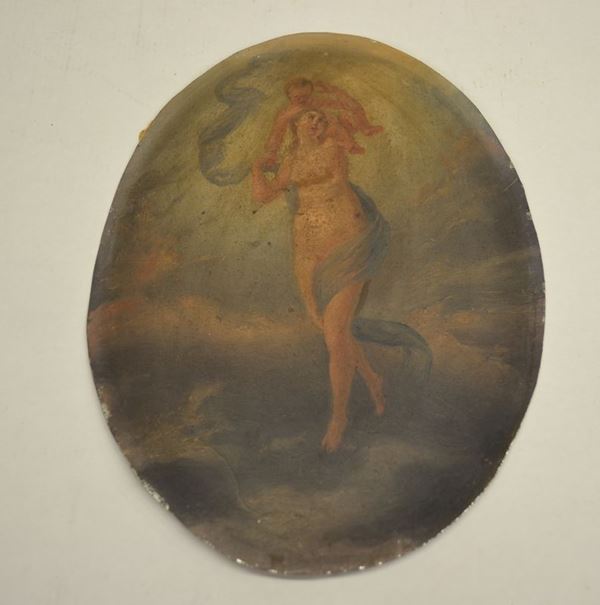 Scuri, donna velata, olio su tavoletta  ovale cm 28x21, cornice danneggiata