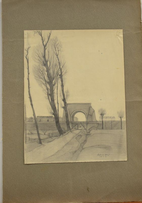 Roberto Aloi   (Palermo 1897 - Berzo San Fermo 1981)   PAESAGGIO DI PERIFERIA. 1927   matita di grafite su carta, mm 323x247, senza cornice   firmato e datato