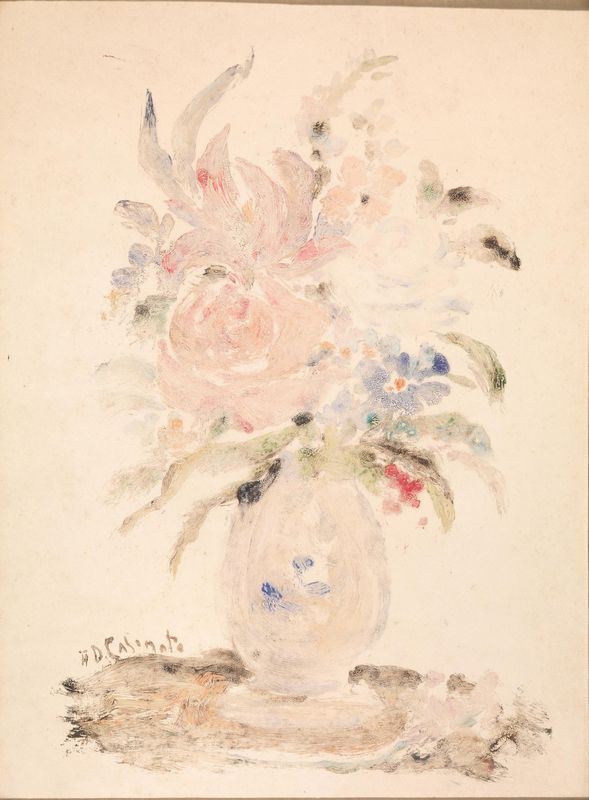 Amelia Da Forno Casonato   (Nervesa della Battaglia 1878 - Conegliano Veneto 1969)   VASO CON FIORI   Tempera su carta, mm 480x345   Firmato
