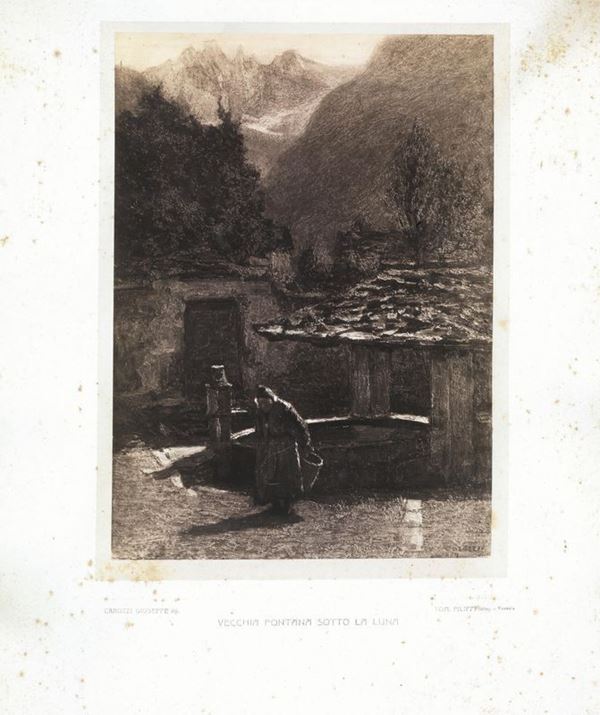 VECCHIA FONTANA SOTTO LA LUNA   Riproduzione litografica. Da un dipinto di Giuseppe Carozzi. mm 235x172