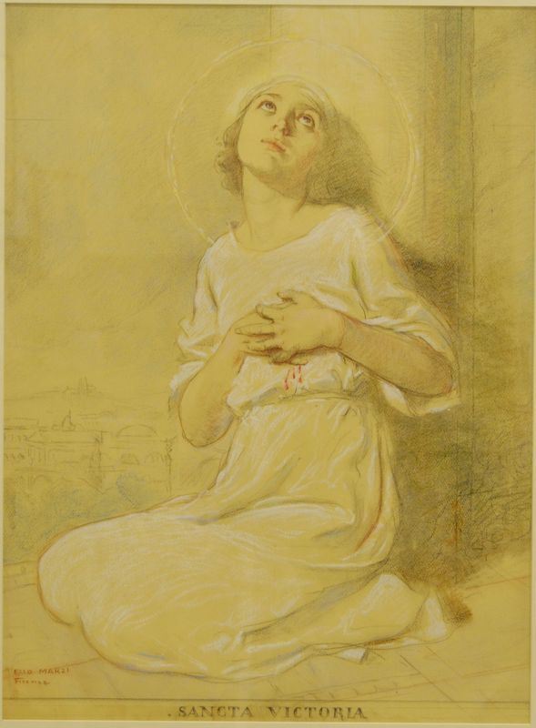 Ezio Marzi   ( Firenze 1875-1955 )   SANTA VITTORIA,   tecnica mista su carta, cm 58x43