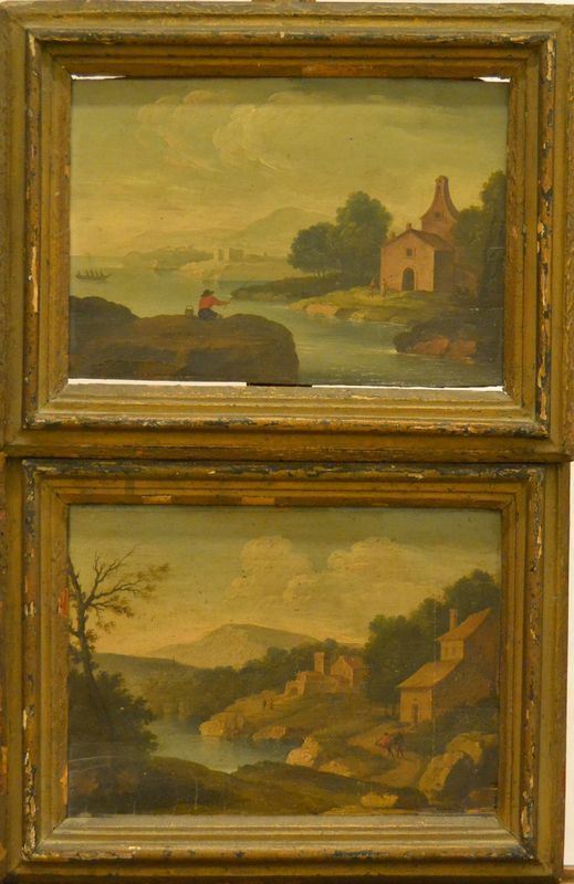 Scuola Italiana, sec. XIX,  PAESAGGI,  coppia di dipinti, olio su tavoletta, cm 29x21   ( 2 )