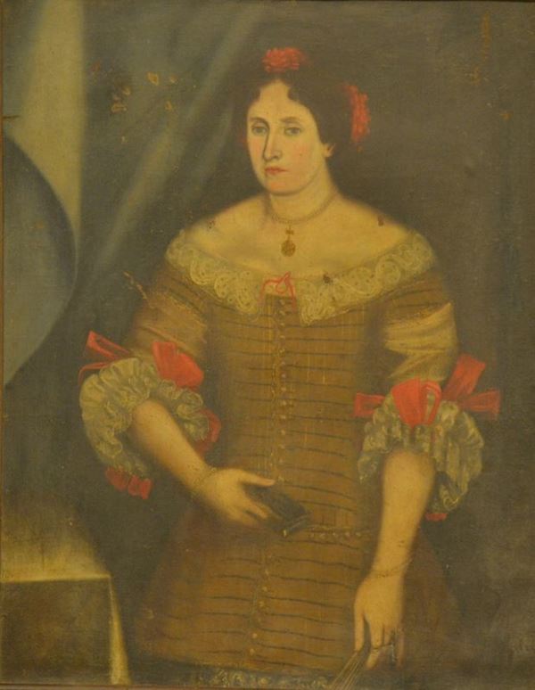 Scuola Italiana, sec. XIX,   GENTILDONNA,   olio su tela, cm 97x122,   difetti